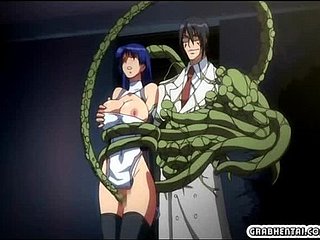 Busty hentai decomposed together with drilled by floccus anime tentacles